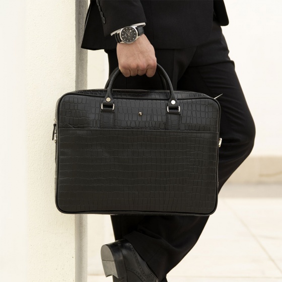 کیف اداری چرم مشکی کروکودیل