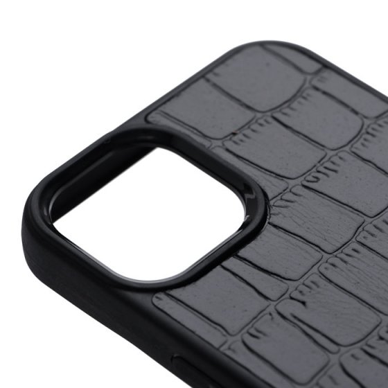 قاب آیفون 13 چرم مشکی کروکودیل