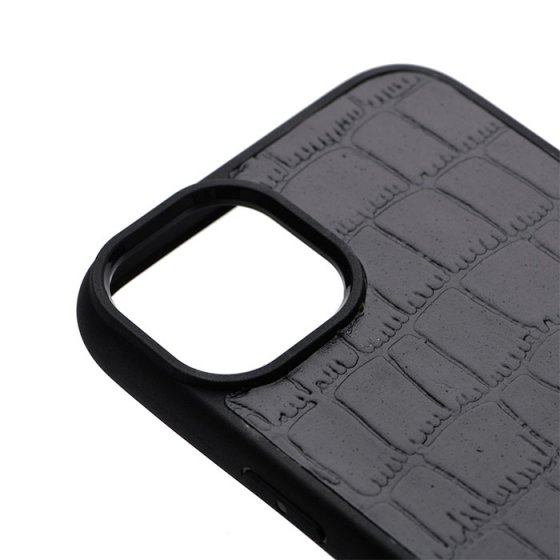 قاب آیفون 14 چرم مشکی کروکودیل