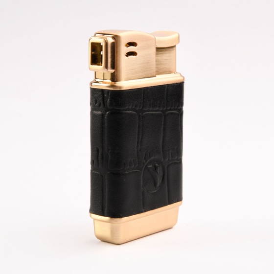 فندک گازی بدنه چرم مشکی کروکودیلی