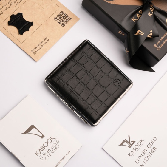 جعبه سیگار چرم مشکی کروکودیل