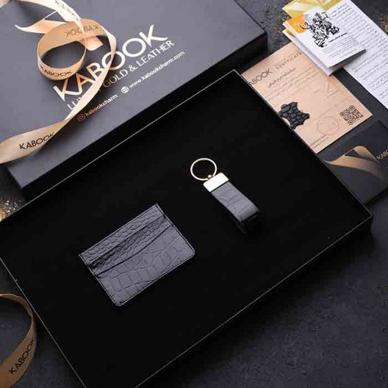 ست هدیه چرم جاکلیدی و کیف کارت مشکی