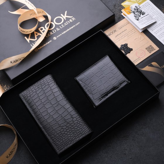 ست هدیه چرم کیف کتی و کیف جیبی مشکی