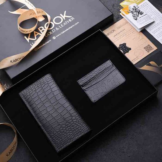 ست هدیه چرم کیف کتی و کیف کارت مشکی