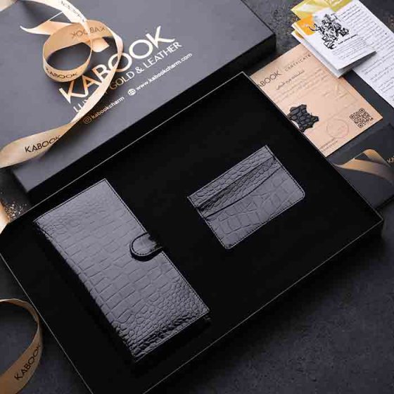 ست هدیه چرم کیف موبایل و کیف کارت مشکی