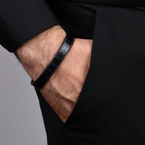 دستبند چرم مشکی لیزارد