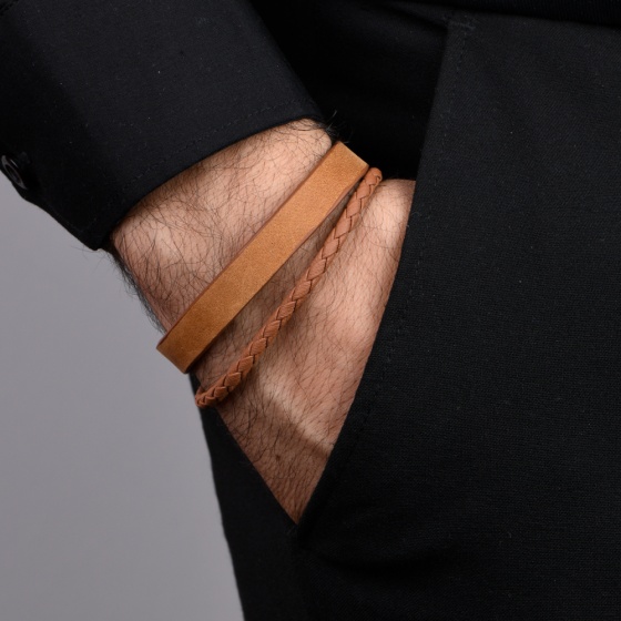 دستبند چرم 67 عسلی ساده