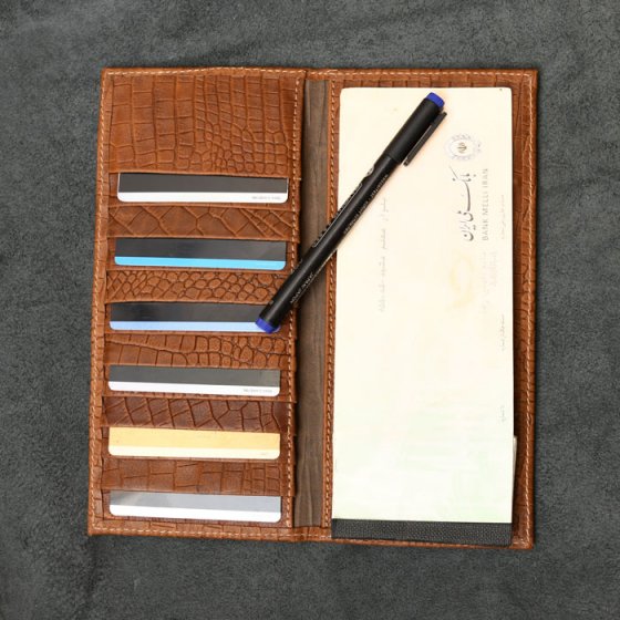 کیف دسته چک چرم عسلی