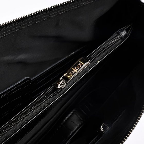 کیف کلاسوری دوشی چرم مشکی کروکودیلی