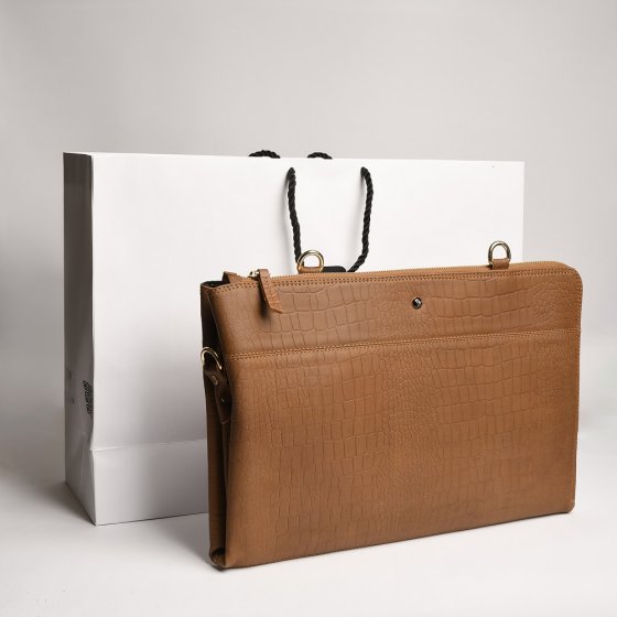 کیف کلاسوری دوشی عسلی کروکودیلی