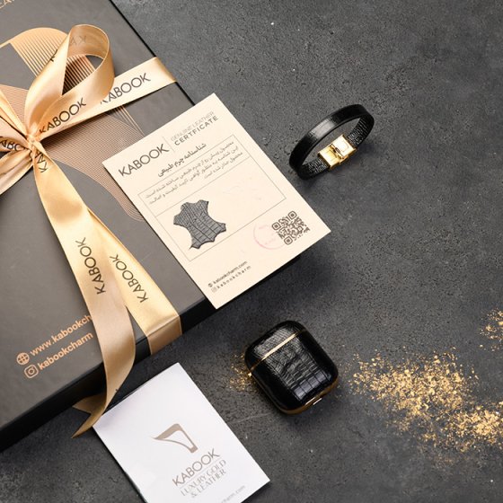 ست دستبند زنانه و قاب ایرپاد چرم مشکی لیزارد