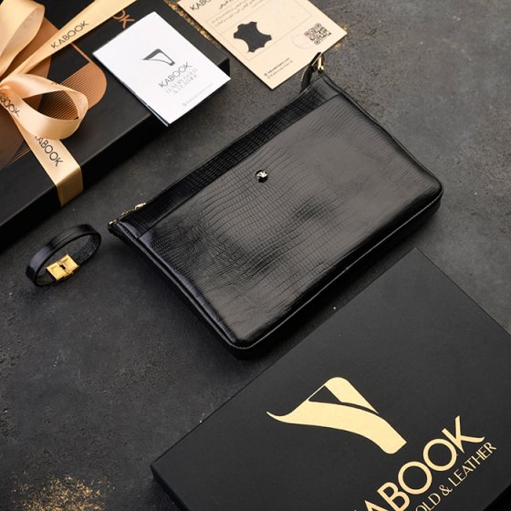 ست دستبند و کیف ویولتا زنانه چرم مشکی لیزارد