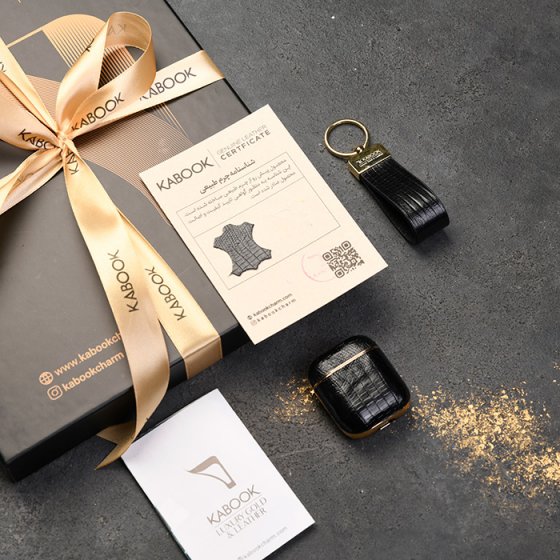 ست قاب ایرپاد و جاکلیدی چرم مشکی لیزارد