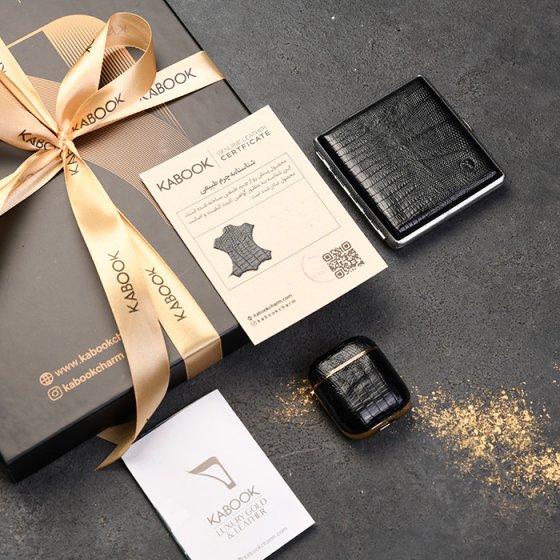 ست قاب ایرپاد و جعبه سیگار چرم مشکی لیزارد