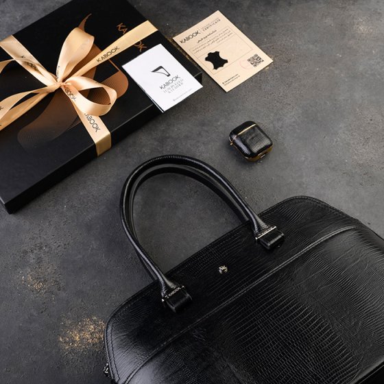 ست ایرپاد و کیف دیوید زنانه چرم مشکی لیزارد