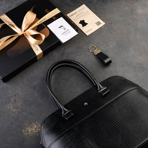 ست جاکلیدی و کیف دیوید زنانه چرم مشکی لیزارد