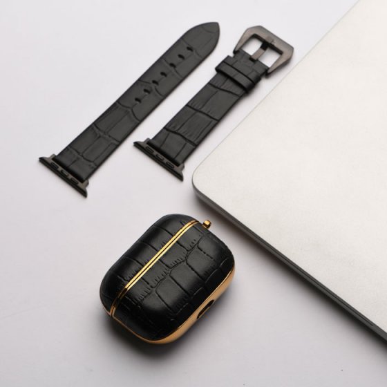 ست بند اپل واچ و ایرپاد چرم مشکی کروکودیلی