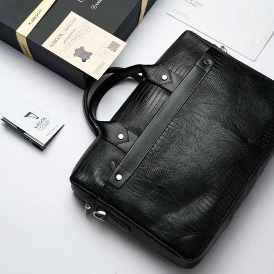 کیف اداری طرح گاندو چرم لیزارد مشکی