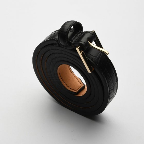 کمربند زنانه چرم مشکی کروکودیلی