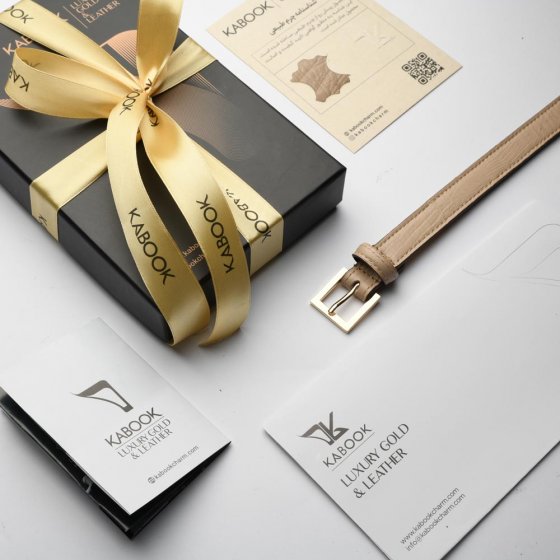 کمربند زنانه چرم کرمی