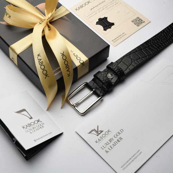 کمربند چرم مردانه کروکودیلی مشکی