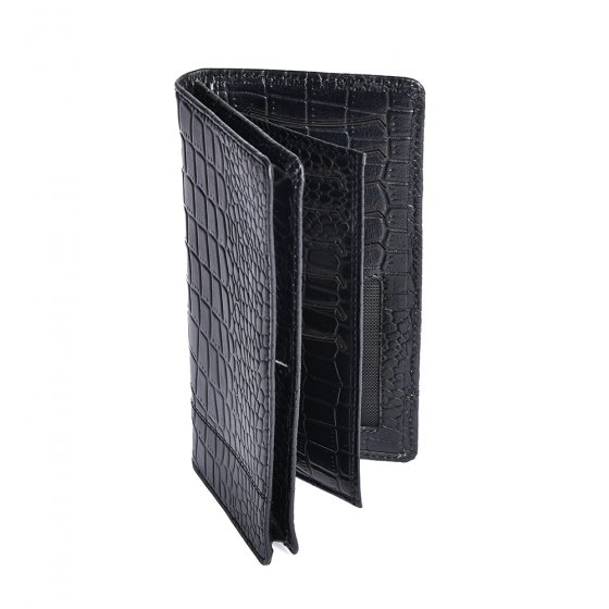 کیف پول کتی خط دار چرم کروکودیل مشکی