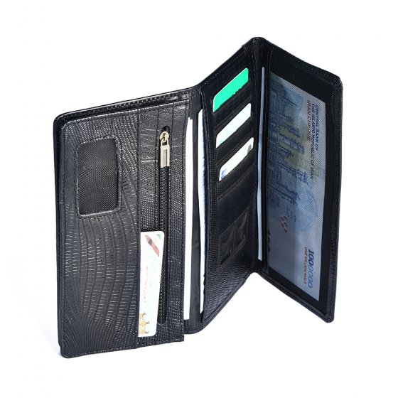 کیف پول کتی سه لت آلبوم دار چرم مشکی ساده