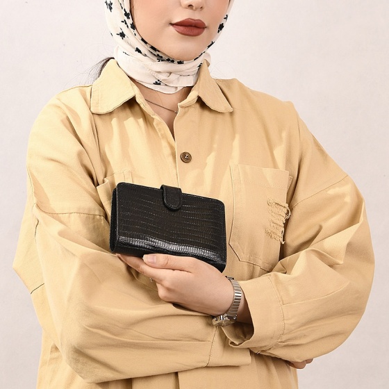 کیف پول زنانه جیبی چرم مشکی لیزارد