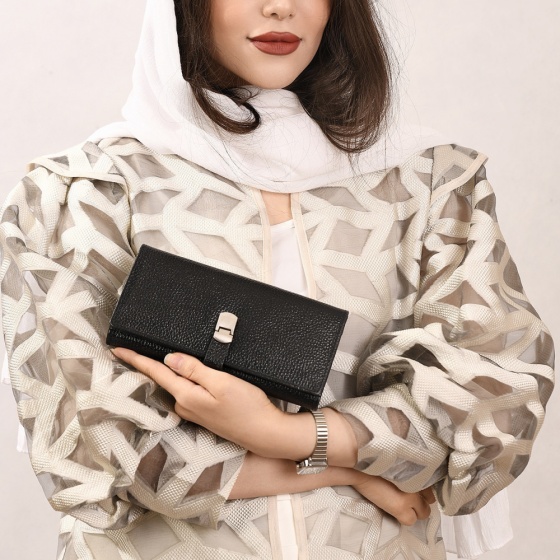 کیف پول زنانه طرح تبسم چرم فلوتر مشکی