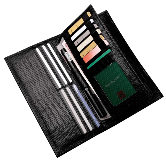 کیف پول کتی چرم مشکی لیزارد