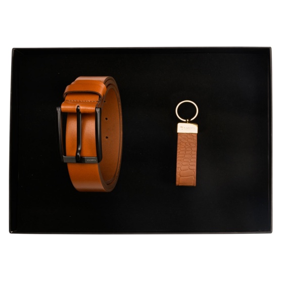 ست هدیه چرم کمربند و جاکلیدی عسلی