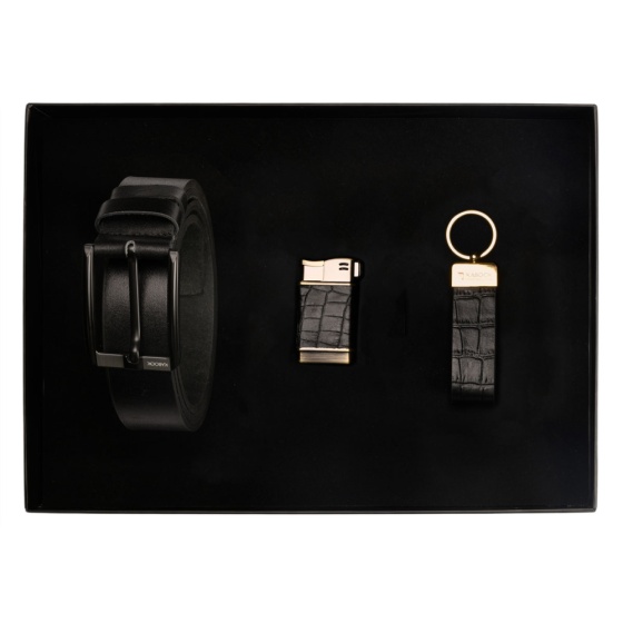 ست هدیه چرم کمربند و فندک و جاکلیدی مشکی