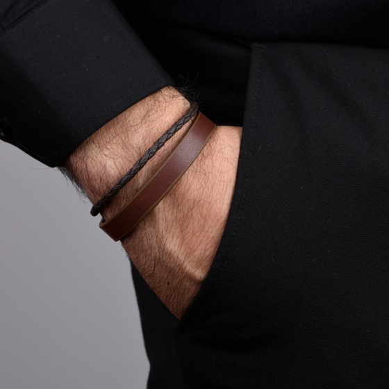 دستبند چرم 67 قهوه ای