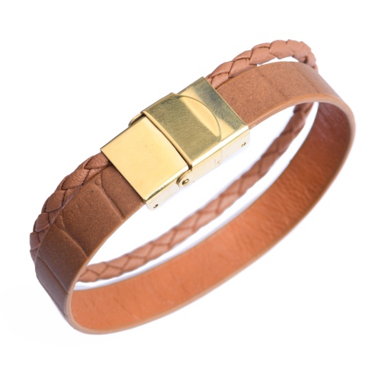 دستبند چرم 67 عسلی