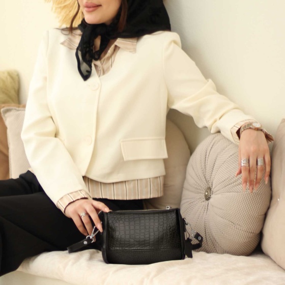 کیف دوشی زنانه چرم طرح آلین چرم کروکودیل مشکی