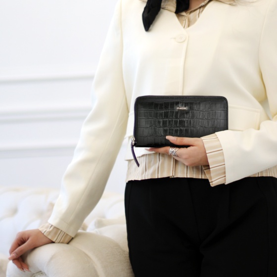 کیف پول زنانه چرم کروکودیل مشکی