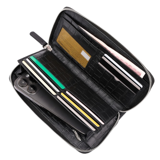 کیف پول زنانه چرم کروکودیل مشکی