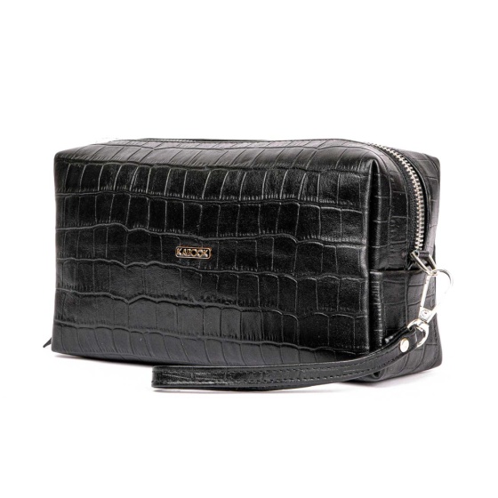 کیف لوازم آرایش چرم مشکی کروکودیل