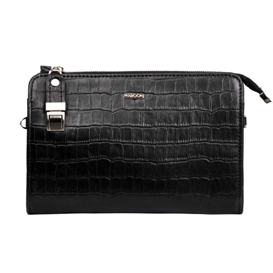 کیف دوشی زنانه طرح دیوا چرم کروکودیل مشکی