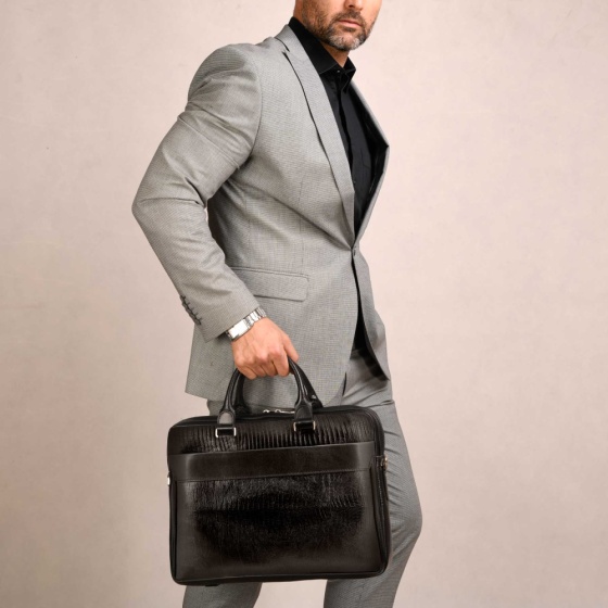 کیف اداری طرح دیاکو چرم مشکی لیزارد