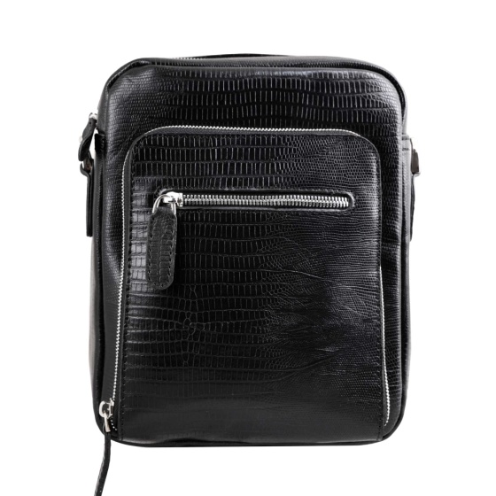 کیف کراس بادی مردانه طرح هامون چرم لیزارد مشکی