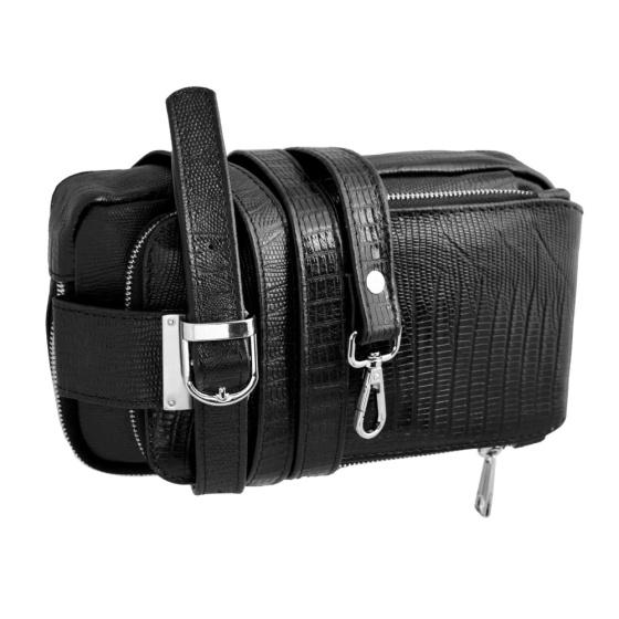 کیف کراس بادی مردانه طرح آگرین چرم لیزارد مشکی (قفل رمز دار )