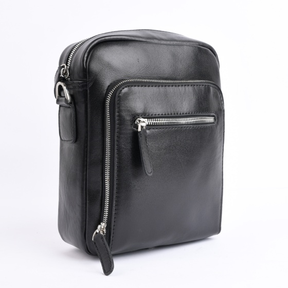 کیف کراس بادی مردانه طرح هامون چرم ساده مشکی