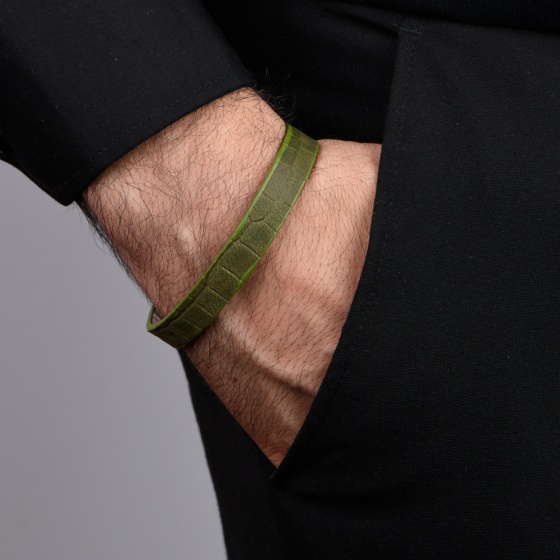 دستبند چرم کروکودیل سبز