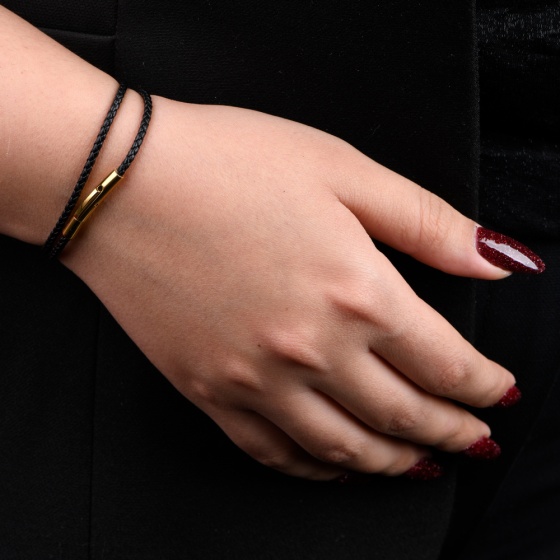 دستبند زنانه دو دور بافت ریز مشکی