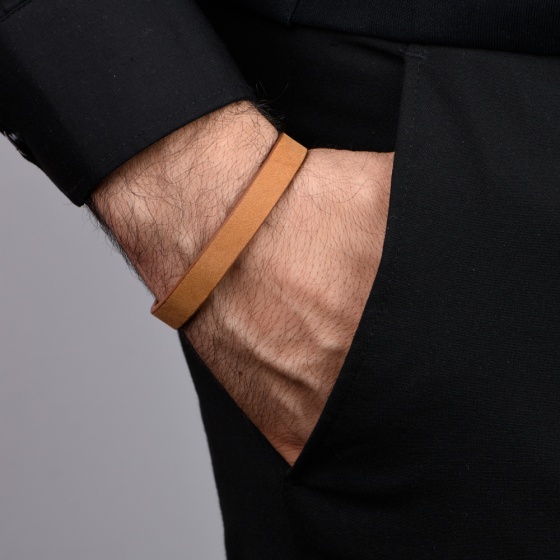 دستبند چرم عسلی ساده