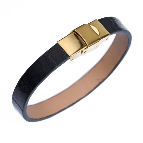 دستبند چرم مشکی کروکودیل