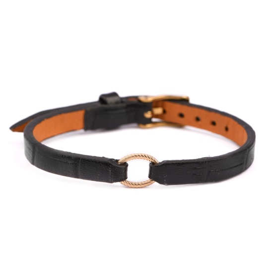 دستبند چرم طلا مردانه طرح زرونیک