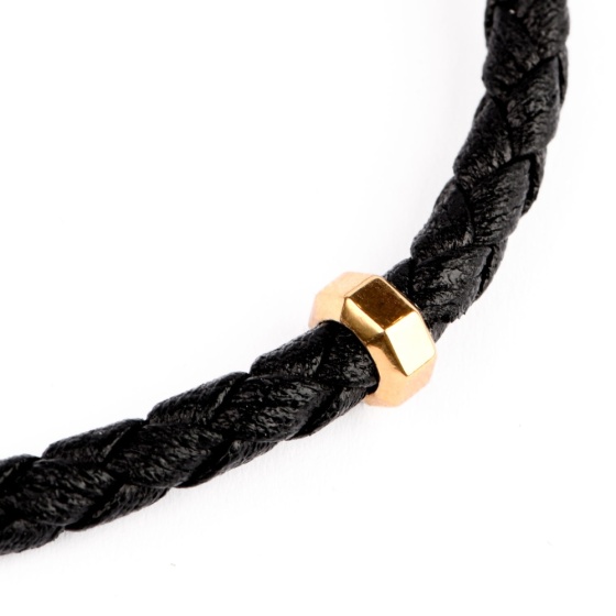 دستبند چرم طلا مردانه طرح مهره