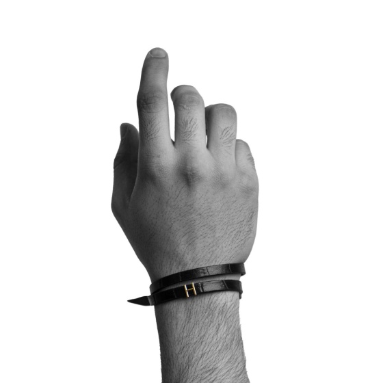 دستبند مردانه طلا چرم حرف H